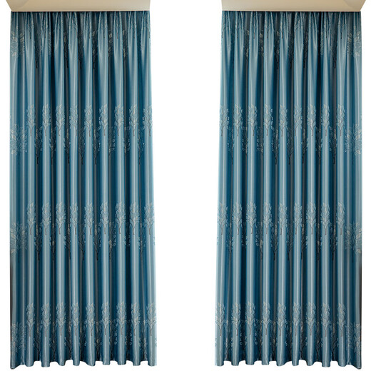 Haojinhui Zhejiang Haining Xucun Curtains Thickened Blackout Curtains Finished Bedroom Living Room Balcony Bay Window Fully Blackout Happy Tree Blue (Punched) Width 2.5*Height 2.7 Height Can Be Changed
