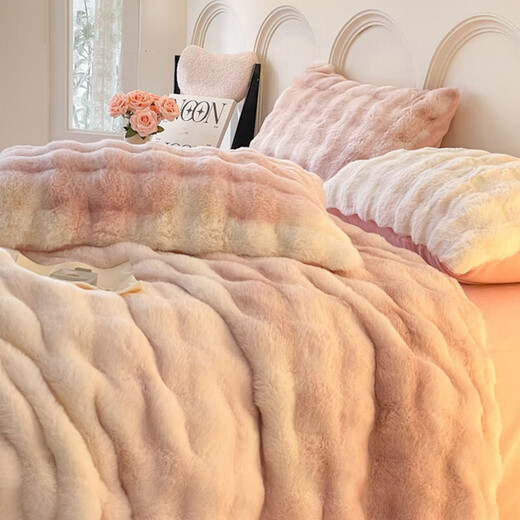 MUJI double-layer thickened blanket milk velvet imitation rabbit plush blanket winter warm air conditioning blanket 200*230cm