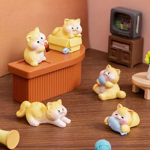 Cute Cartoon Shiba Inu Desktop Ornament Mini Puppy Kitten Simulation Animal Model Toy Micro Landscape Decoration 5 Naughty Kittens Set
