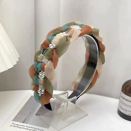 Chuxiang (CHUXIANG) temperament pearl rhinestone hair accessories non-slip headband braided twist headband high skull wide-brimmed hairpin lilac mesh contrast color headband pearl style A08