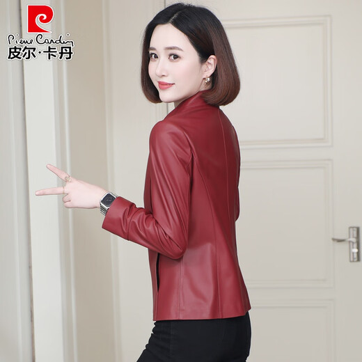 Pierre Cardin Genuine Leather Jacket Small Leather Jacket Women 2025 Spring and Autumn New Haining Leather City Sheepskin Short Jacket for Middle-aged Moms Black XL