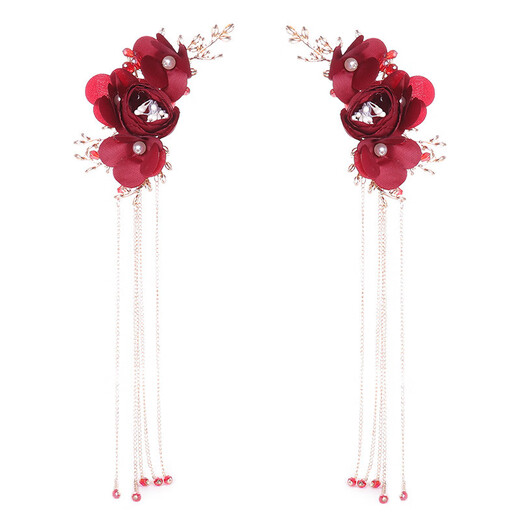 Rongxia hairpin, red flower hairpin, handmade tassel headdress, bridal toast attire, cheongsam hair accessories, red