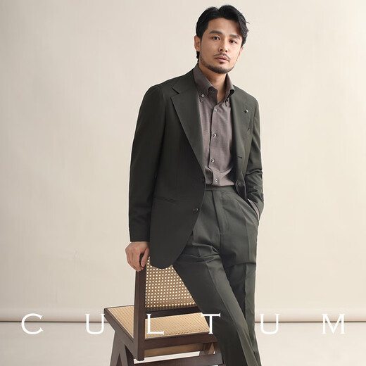 CULTUM 80-count wool Italian Naples single-breasted suit suit men's light business commuter casual suit three-piece suit dark khaki single suit XXS (48A)