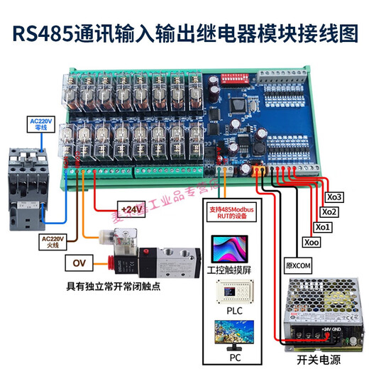 RS485 communication input and output relay module RTU protocol industrial control board IO expansion 4-way R 32-way RS485 communication Omron input and output module