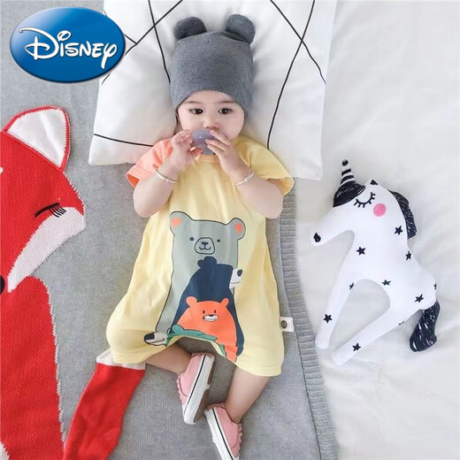 Disney Baby Onesie Pure Cotton Thin Style 0-16 kurzärmelige Strampler für Männer und Frauen Sommerkleidung Klettern Kleidung Neugeborene Kleidung Orange Carriage halbärmelte 80 cm Empfohlen 15-19jin [Jin ist 0,5 kg]