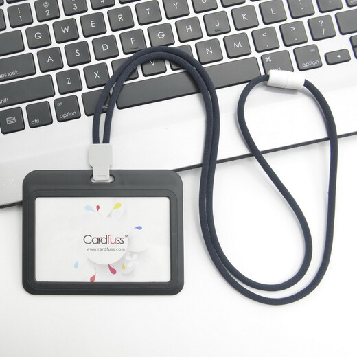 Carfus fashion employee brand with round rope lanyard document card holder work badge custom work badge guest card conference card work pass school card card holder student meal card bus card access card holder C5 black horizontal version + 9734 black round rope 1