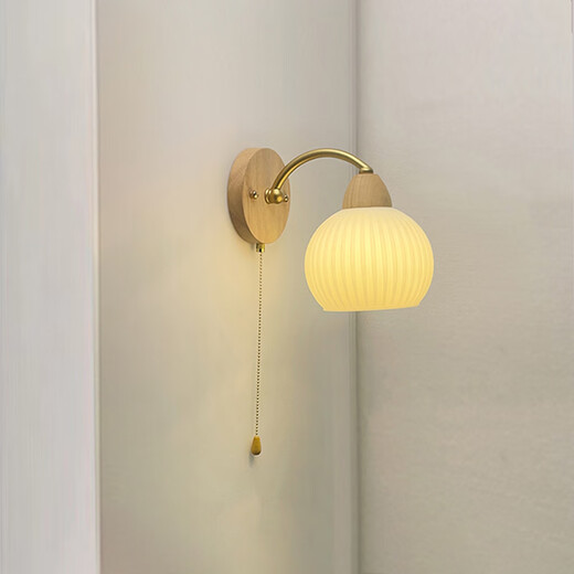 
ZHUANSI bedside wall light bedroom simple new style pull-line switch log living room staircase corridor corridor background wall hanging lamp ZS689+ gold stripe cover + pull-line switch three-color light