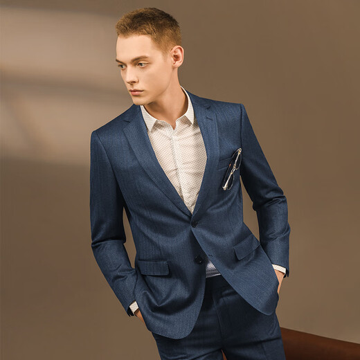 Guillaume de Mons Australian wool suit suit men's blue groom's knot wedding business light formal wear professional high-end suit three-piece suit blue top + pants 44 Please note the size of the pants