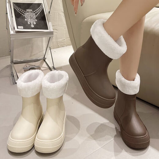 Zhiyunyan winter warmth and women's rain boots fashionable rain boots for women with outer wear plush waterproof shoes anti-ski boots for women Main picture model 36 size 37