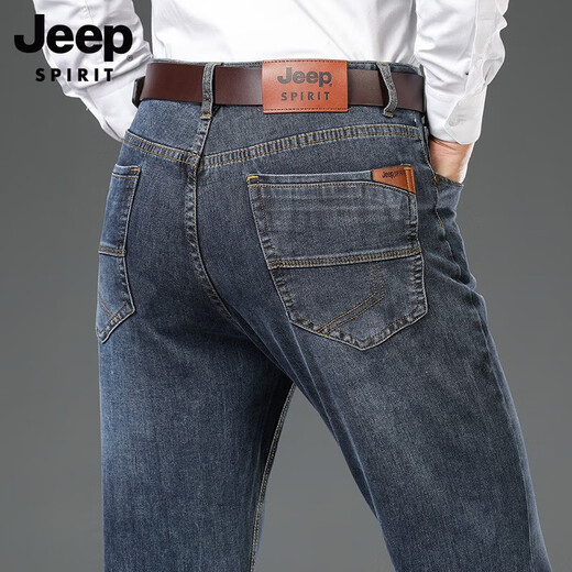 Jeep (JEEP) autumn and winter new fashionable versatile jeans middle-aged men loose straight large size business long pants outdoor blue (J679) thick 30