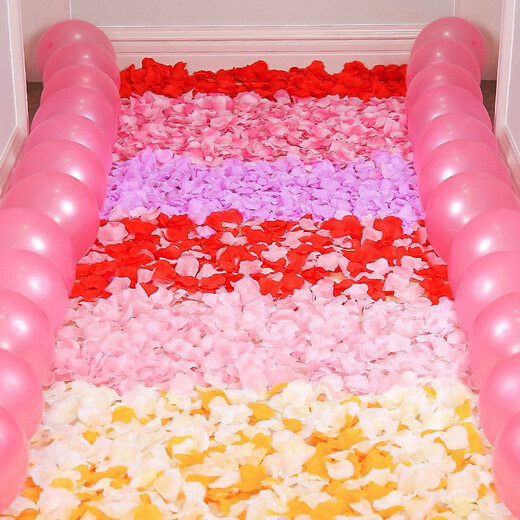 Liangqiao Proposal Rose Simulated Petals Hand-Spreading Flowers Romantic Birthday Bed Wedding Celebration Wedding Room Confession Decoration Artificial Flowers 1 Pack of Approximately 1200 Pieces [Four Color Mixed Pack]