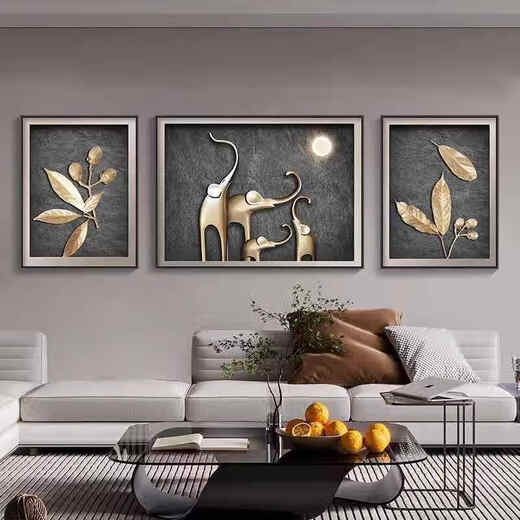 
Huaixue elephant living room decoration painting modern light luxury abstract sofa background wall hanging high-end elk triple mural JD15828 left and right 35*50 middle 70*50 crystal porcelain aluminum alloy black frame