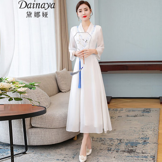 Dainaya Cheongsam Women's 2025 Spring and Summer New Chinese Style Women's Chinese Style Daily Improved Retro Hanfu Dress 2877 White 2XL