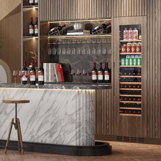 BAIKAILUN seamlessly embedded wine cabinet custom door refrigerator cabinet fully hidden beverage tea cabinet thermostatic cabinet fully embedded ice bar thermostatic wine cabinet light luxury home refrigerator multi-functional display cabinet first-level energy efficiency | dual temperature | full red wine configuration 256L custom cabinet door