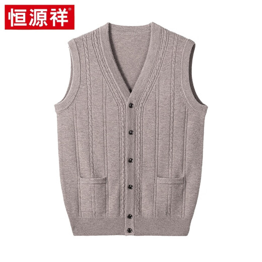 Hengyuanxiang 100% pure wool vest cardigan men's new winter vest knit sweater 2024 vest base shirt top Medium gray L 175/92A
