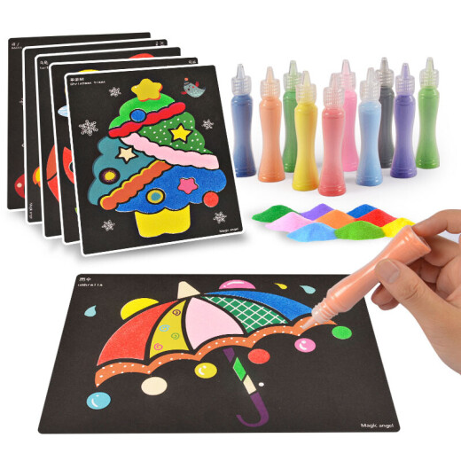 Galaxypark Children's Sand Painting Set Colored Sand Gum Painting Kindergarten Hand-painted Boys and Girls Birthday Gifts 10 Colors 18 Pieces