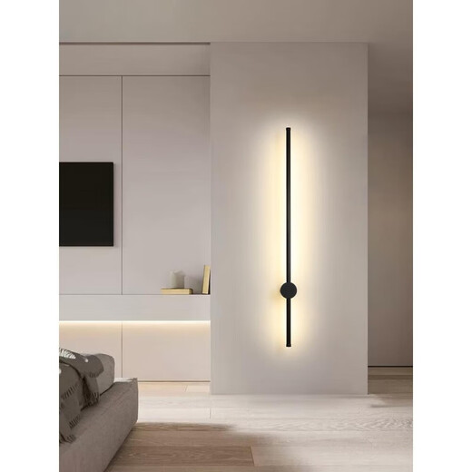 Miaopule Minimalist Long Strip LED Wall Lamp Bedroom Bedside Simple Modern Line Corridor Staircase Creative Living Room Wall Lamp Obsidian Black-100CM-Neutral Light