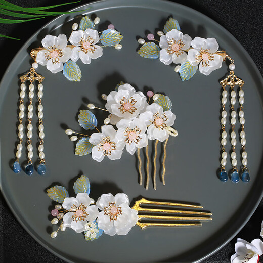 Meng Junchen, ancient style Hanfu headdress, hairpin with tassels, hand-made flower hair crown, ancient costume hair trim, edge clip bun, Tang style complete set, one hairpin