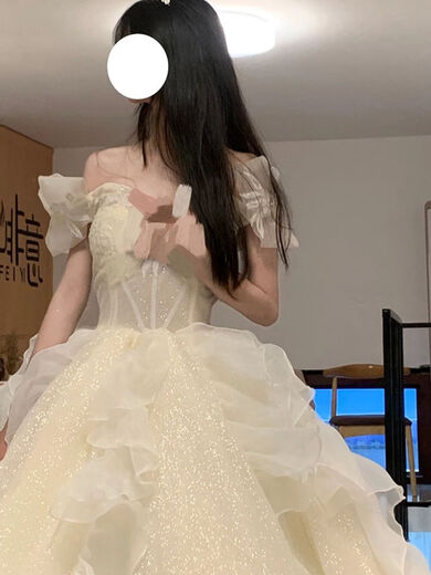 锦人初高端轻奢晚礼服裙女新款仙气学生艺考主持人婚纱 香槟色加裙撑 L