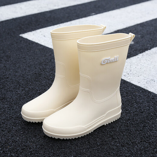 DG/DU Nuevas botas de lluvia japonesas para mujeres adultas que usan botas de lluvia no deslizantes de tubo lindos zapatos de goma impermeables al estudiante 540 [moda japonesa sin deslizamiento] beige 36