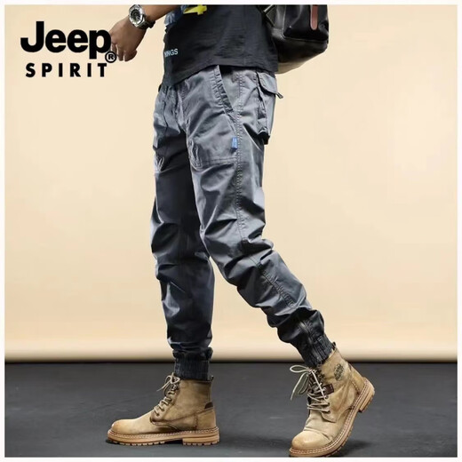Jeep Spirit Casual Work Hosen für Männer Frühling und Herbst Neue losen Kleidung-resistente Hosen für Männer Mehrfachpocket-Trend mittleren Alters und junge Menschen, die Füße Hose 679 Khaki 28 Binden