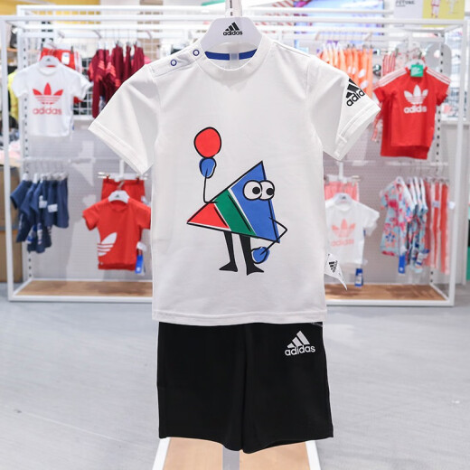 Adidas Adidas children's clothing male infant children's casual sports suit 20 summer new short-sleeved two-piece set white black newborn clothes FM9771FM977198 code recommended height around 100