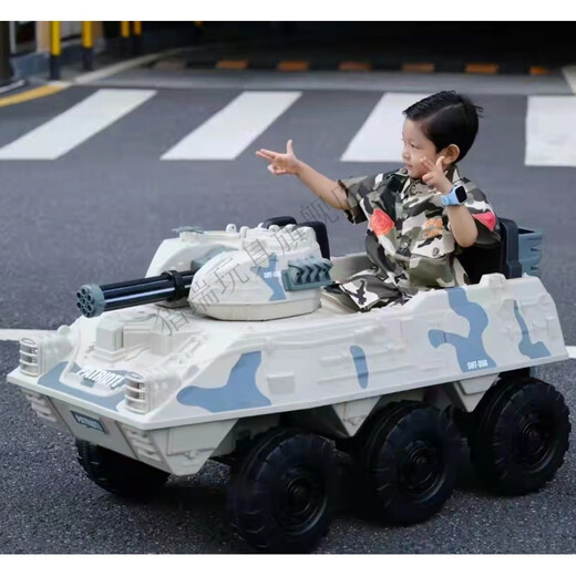 猎瑞儿童遥控坦克车可坐人电动六轮玩具装甲车男女小孩礼物大号 深空灰
