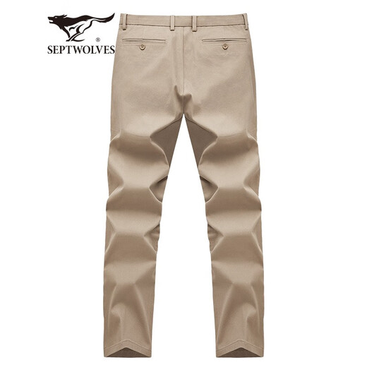 Sieben Wolf Casual Hosen für Männer im Sommer atmungsaktiven Pendlergeschäftsmode Straight Hosen lose Hosen Herrenhosen [vier Jahreszeiten] 701 (Khaki) -2.0 Verbessertes Modell 28