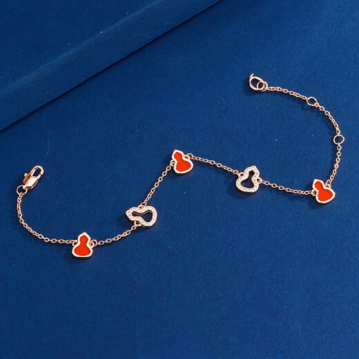 Feiyu V Jinqijia gourd bracelet electroplated 18k rose gold full of diamonds red agate small red book small gourd five-flower bracelet for women