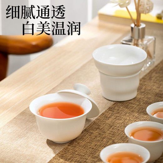 Feixiang mutton-fat jade Kung Fu tea set for home living room simple office reception Dehua white porcelain tureen tea cup mutton-fat jade tea set - magnolia cup type 10 pieces 2022 new white porcelain tea set