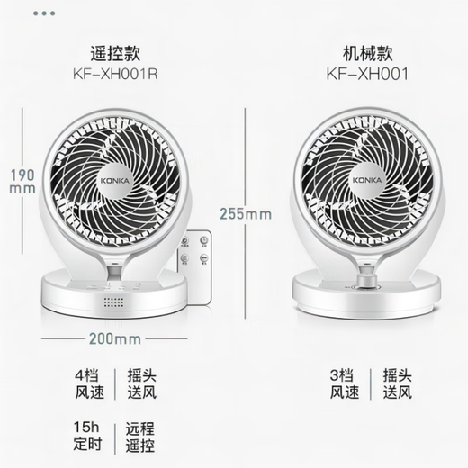 KONKA Air Circulation Fan Desktop Household Exhaust Circulation Fan White Electronic Remote Control KF-XH001R