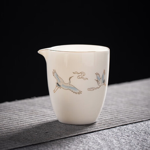 Yushige mutton-fat jade white porcelain Kung Fu tea set high-end simple home office reception ceramic bowl set of 8 cups with golden auspicious crane and auspicious orchid fragrance eight cups safety package 12 pieces (safety packaging) free tea towel