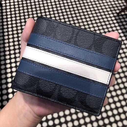 COACH Wallet Men's Short Horizontal Coin Clip Multi-Card Slots Foreskin Ticket Holder for Boyfriend Husband Father Dad Birthday Gift Logo White Strip/With Card Holder 3008 [Ready Stock]