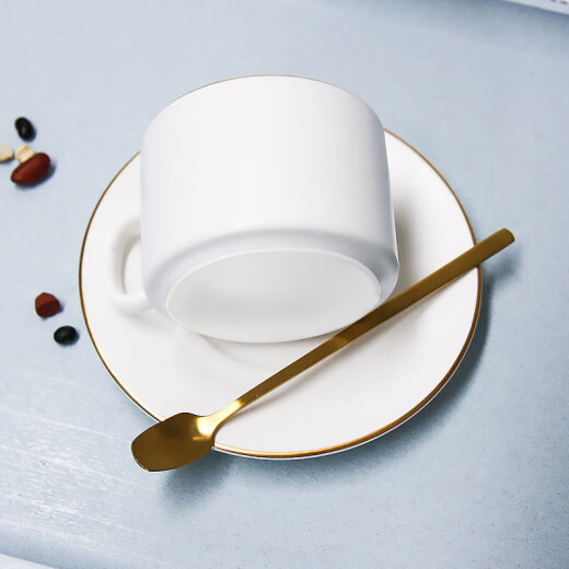 Edo coffee cup set gold white frosted 140ml tea cup office ceramic coffee cup [cup, saucer and spoon]