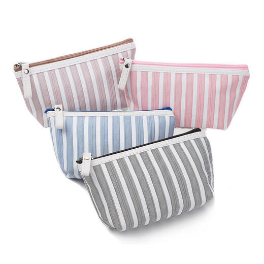Whale Valley House Cosmetic Storage Bag Portable Travel Small Cosmetic Bag Student Bag Women's Carrying Waterproof Toiletries Storage Bag Pink Stripes