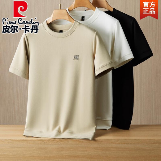 Pierre Cardin Deutsches Velvet Großgröße Herrendicke kurzärmelige T-Shirt im Herbst und Winterrundausschnitt Fett doppelseitig Samt Basishemd Jugend Top T XB702 Weiß L.