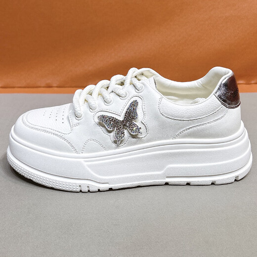 Sipuwang (Sipuwang) Zapatos blancos para mujeres 2025 Nuevo otoño Autumn Breatable Fino grueso Suele liviano Sports y zapatos casuales JX829 Silver 36