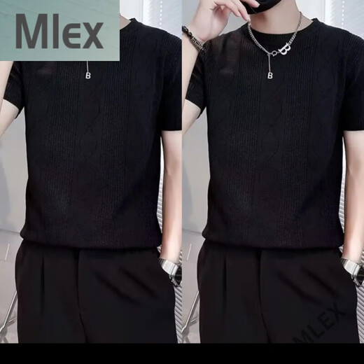 MLEX cool clothing individual store short-sleeved sweater men's slim knitted half-sleeved bottoming shirt round neck. T-shirt white (round neck) M (90-105Jin Jin equals 0.5 kg)