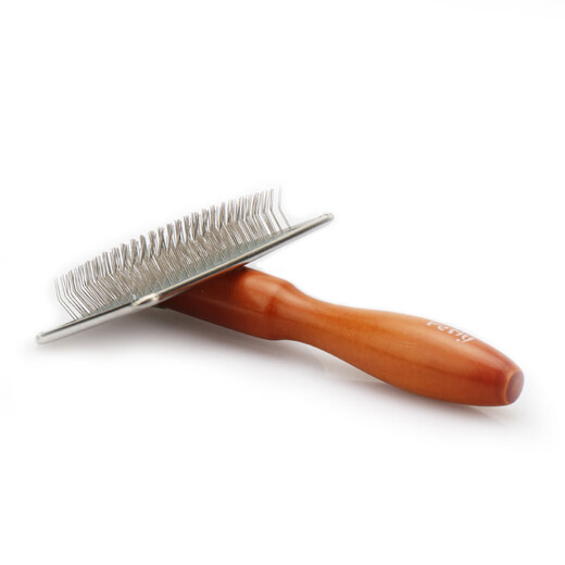 Baoli Baoli pet wooden handle needle comb for cats and dogs to open knots and remove floating hair pet comb for long-haired dogs and cats - steel needle comb M size