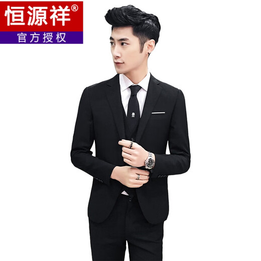 Hengyuanxiang suit men's three-piece business formal suit professional suit groomsmen groomsmen wedding dress spring L 105-120 Jin Jin equals 0.5 kg light gray (suit + trousers)