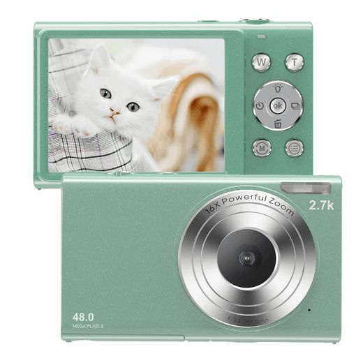 SONGDIAN digital camera for high school students, high-definition mirrorless camera, high-definition mirrorless replacement CCD campus camera, mint green, 32G memory card