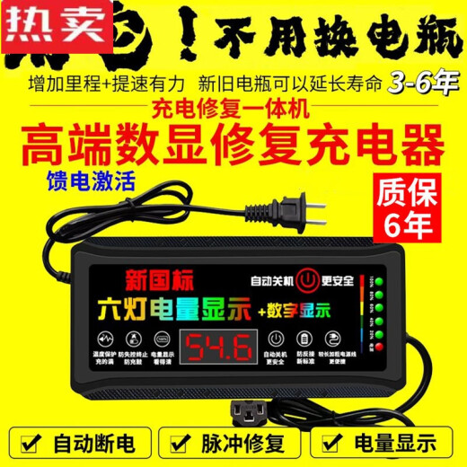 何佳功德国进口品质捷频数显自动断电电瓶车充电器48607220两轮三轮电车 数显4840  通用三孔