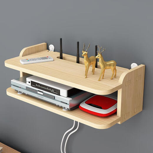 Epson storage rack solid wood punch-free router wireless wifi living room TV set-top box wall-mounted partition rack (pure solid wood) double-layer deepened large 80cm with accessories