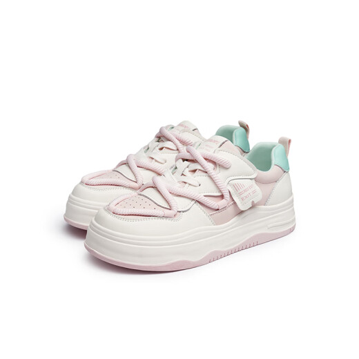Red Dragonfly Casual Board Shoes Spring Vibrant Contrasting Color Campus Style Casual Women's Shoes Thick Sole Versatile Board Shoes WTB14082 Rice Pink 35