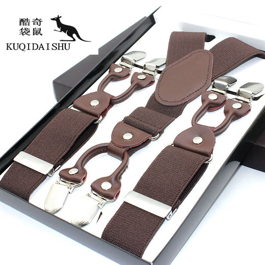 Cool kangaroo men's strong six-clip suspender trousers for the elderly and fat men adult extended strap leather suspender clip three rows of small diamonds