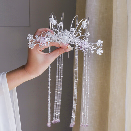 Ancient costume Hanfu headwear, large hair crown, long tassels, handmade hair crown, hairpin, ancient style hairpin, hairpin, versatile hair crown, Muying hair crown, silver