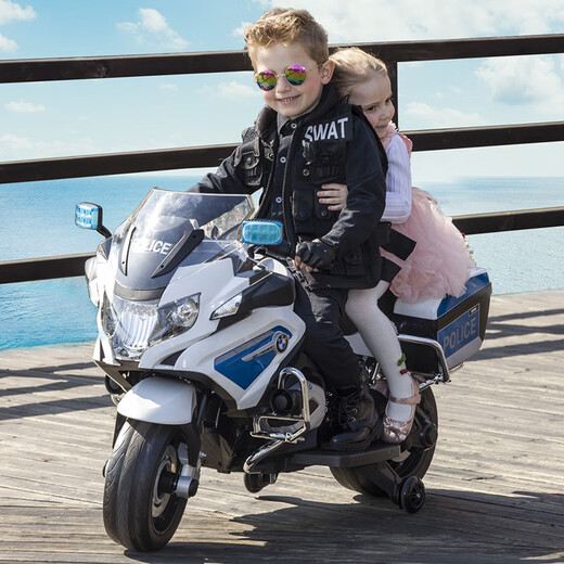 CHILOKBO BMW Children's Electric Motorcycle Two-wheeled Extra Large Size Double Children's Toy Police Car Birthday Gift Soft Wheel