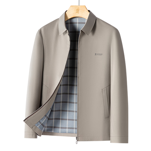 MONTAGUT Mulberry Silk Men's Breathable Jacket Casual Lapel Inner Plaid Solid Color Men's Jacket JC Khaki XL