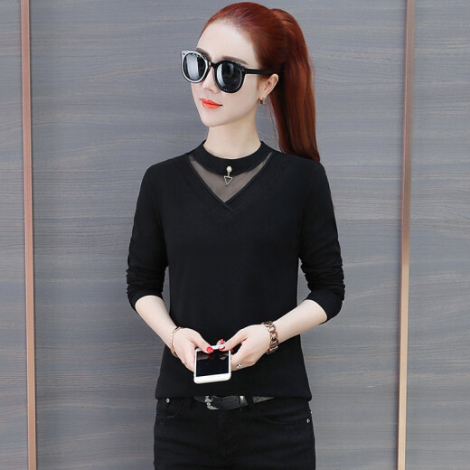 Fang silk bottoming shirt for women long-sleeved T-shirt for women 2021 spring and autumn new clothes plus size women's T-shirt women's Korean version slim autumn casual top black please take the correct size