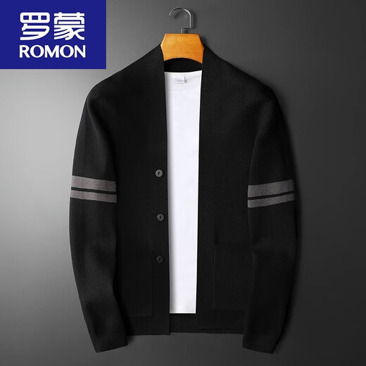 ROMON style men's sweater autumn slim button V-neck cardigan casual cardigan sweater jacket for men black/light luxury good quality 2XL